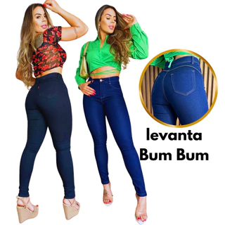 Calças Jeans Cintura Alta Levanta BumBum Skinny Com Lycra Feminina