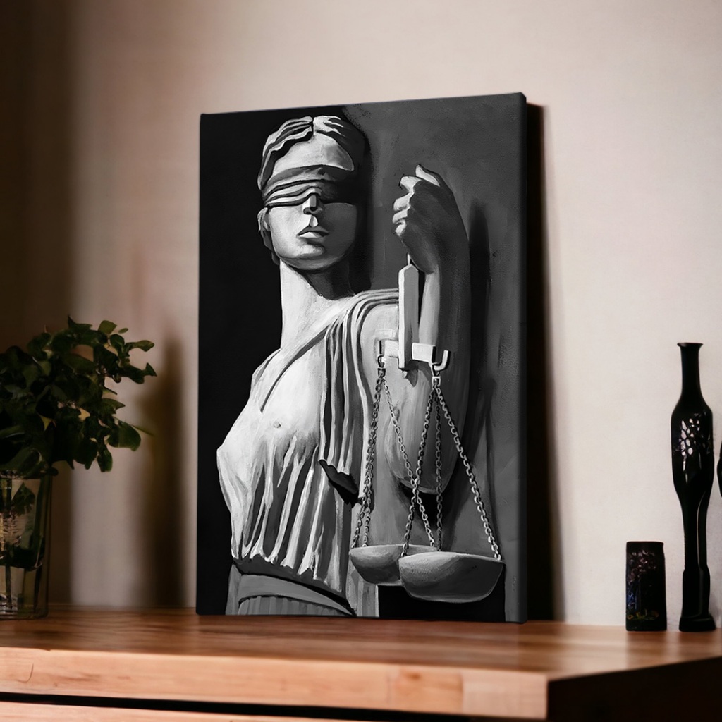 QUADRO DECORATIVO DE PAREDE DE DIREITO (DAMA DA JUSTIÇA, ADVOCACIA) - CANVAS BORDA INFINITA 40X60cm