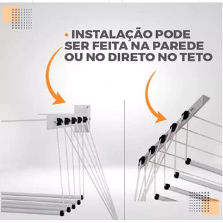Varal de teto suspenso grande de apartamento lavanderia com cordinha em aço reforçado 1.5 7008 acompanha kit instalação da cor branca