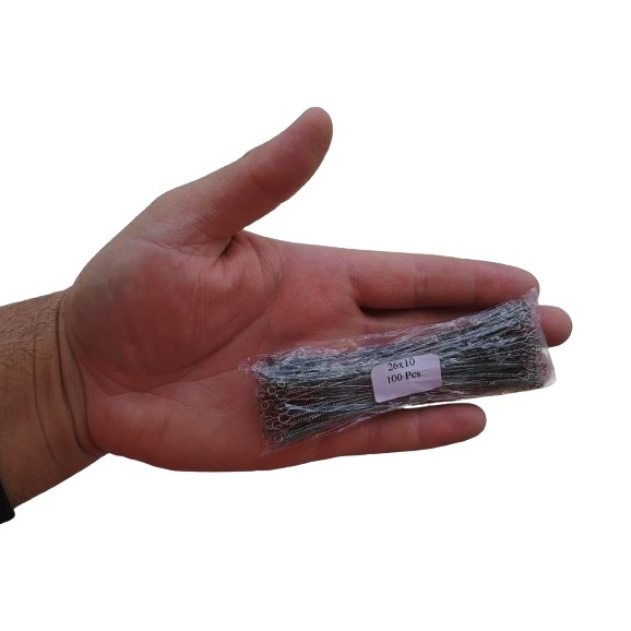 Kit 100 Encastoador Pesca Empate Aço Rígido Inox 26 x 10 CM