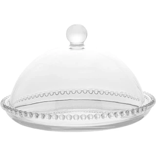 Queijeira Porta Queijo Com Tampa Transparente De Cristal Bolinhas Wolff Pearl Goumert 20x12Cm