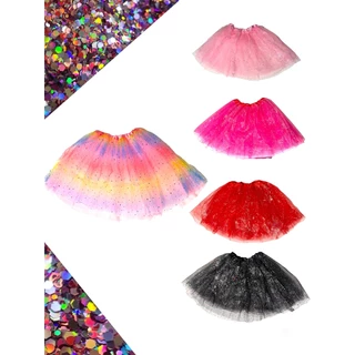 Saia de Tule Brilho Glitter Rodada Adulto e Infantil Carnaval Festa Bailarina Colorido