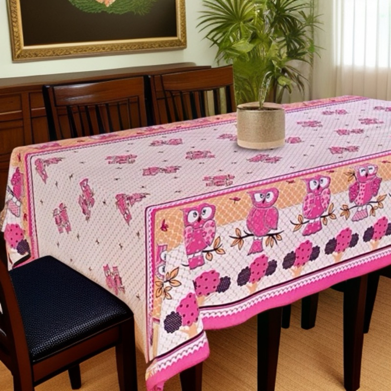 Toalha De Mesa 4 Cadeiras 100x145 Cm - Ponta De Mesa - Coruja Rosa