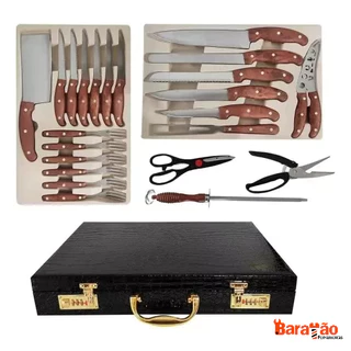 Kit churrasco Jogo de facas com 25 Peças em aço Inox Para Grill Cozinha Nakasaki