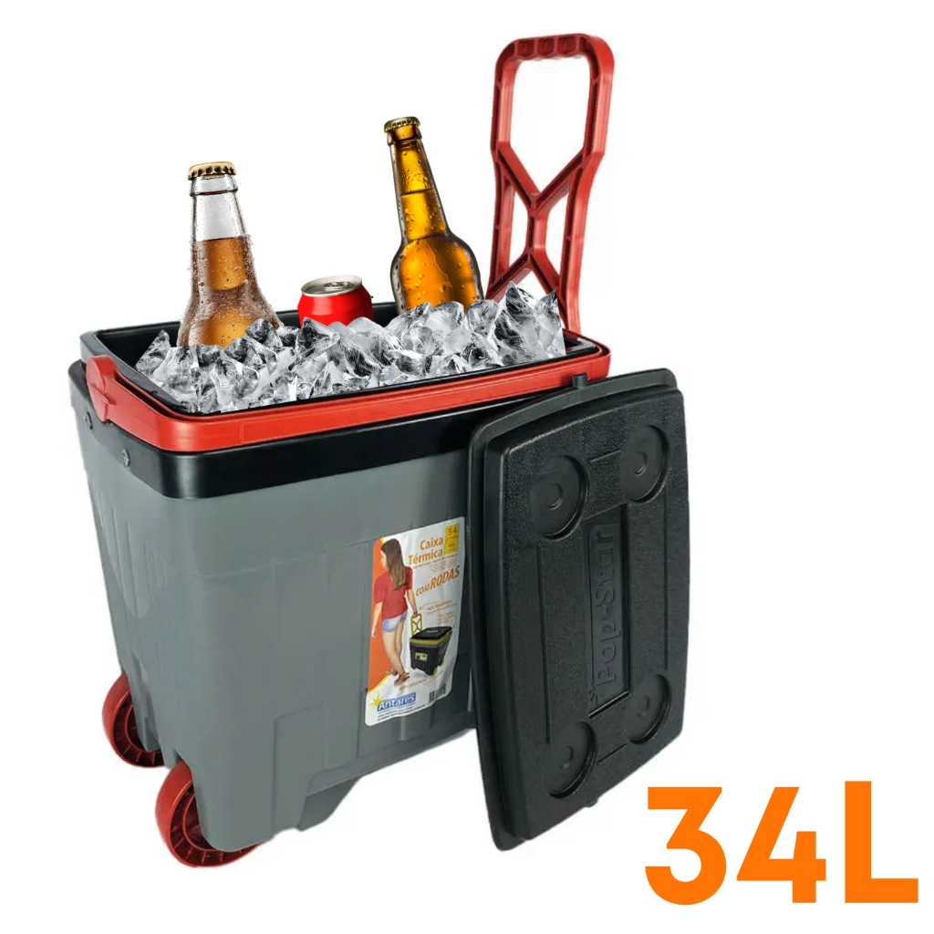 Caixa Termica 34 Litros Com Rodinhas Puxador Para Camping Pesca Festas ...