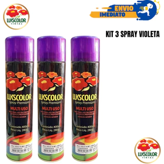 Kit 3 Tinta Spray Violeta Metálico Brilhante Lukscolor 400ml