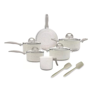 Jogo de Panelas Brinox Antiaderente Ceramic Life Easy - 8 Peças Vanilla