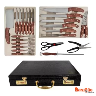 Kit churrasco Jogo de facas com 25 Peças em aço Inox Para Grill Cozinha Nakasaki