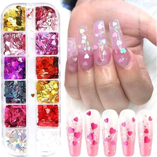 Kit 12 Decorações Coloridas Glitter Holográfico/neon Para Decoração De Unhas