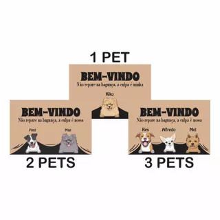 Tapete Pet Capacho Divertido todas as raças 1 2 ou 3 pets em um unico tapete personalizado com nomes personalizados