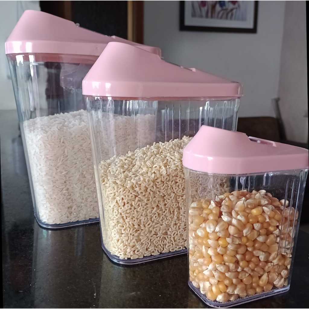 Kit 3 Potes Farinheiro Açucareiro Cerais Multiuso Cozinha