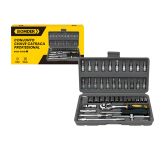 Kit 46 Peças Jogo De Chaves Catraca Reversível Soquete Aço Crv Chave Allen Ferramenta Completa Maleta Profissional