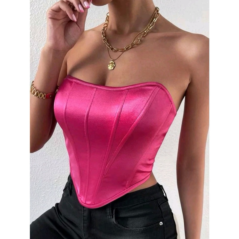 Cropped Corset Tomara que Caia Corselet com Bico Ponta em V com Bojo