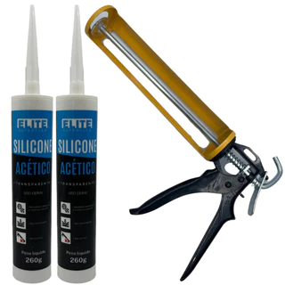 2 Silicone Incolor Acético Adesivo Construção mais Aplicador Silicone Uso Profissional Elite