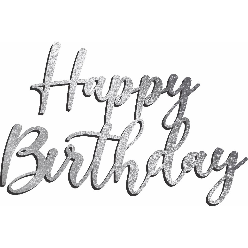 Aplique Palavra Happy Birthday 40x26cm Cor Prata Glitter Mdf Letreiro Frase Painel Decorativo Festa Aniversario Decoração