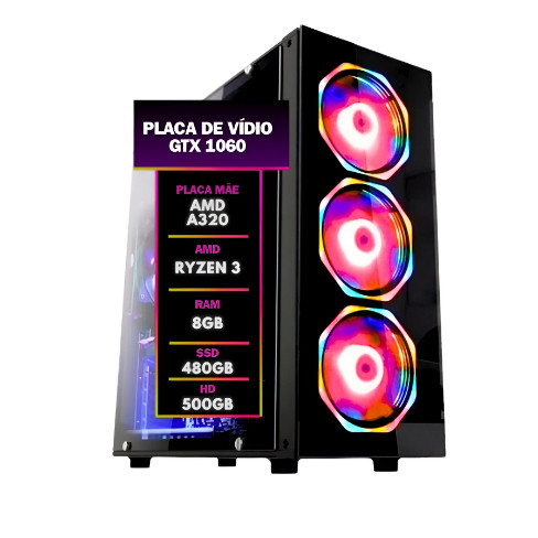 Computador Gamer Bestpc Ryzen 3 8gb Ram Ssd480 Gtx1060 Hd500gb