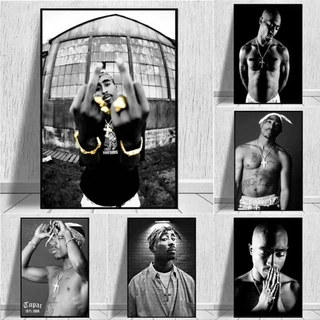 Quadro decorativo 1 peça 40x60 Preto e Branco Rapper Tupac Hip Hop Singer decoração para casa sala quarto hall