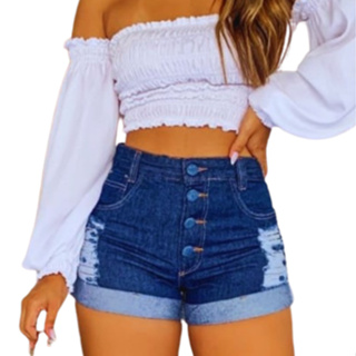 Short Feminino Jeans Short Curto Jeans Rasgado Feminino Promoção