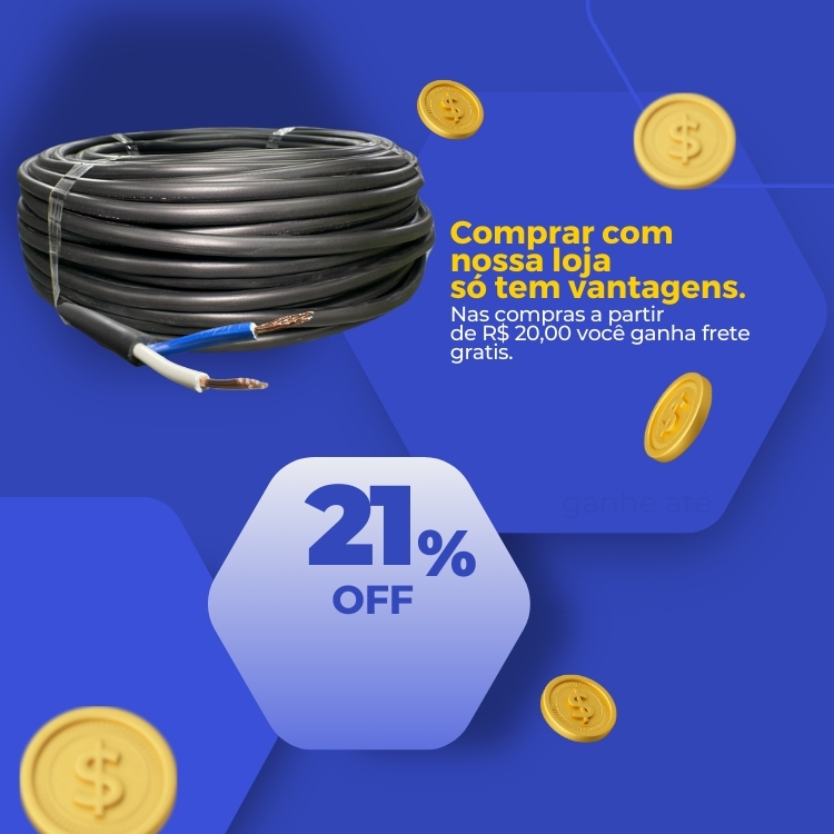 Cabo PP 2X2,50mm 2 Vias Rolo com 50 Metros