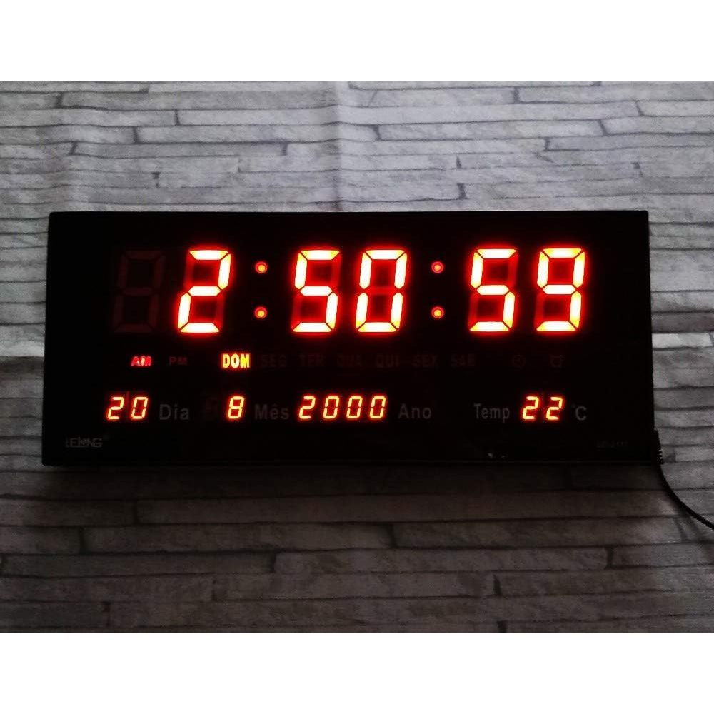 Relógio de Parede Digital LED Termometro Calendario p/ Academia Hospital Casa Escritório