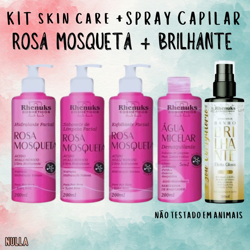KIT Skin Care ROSA MOSQUETA c/ Hialurônico + SPRAY BANHO BRILHANTE ...