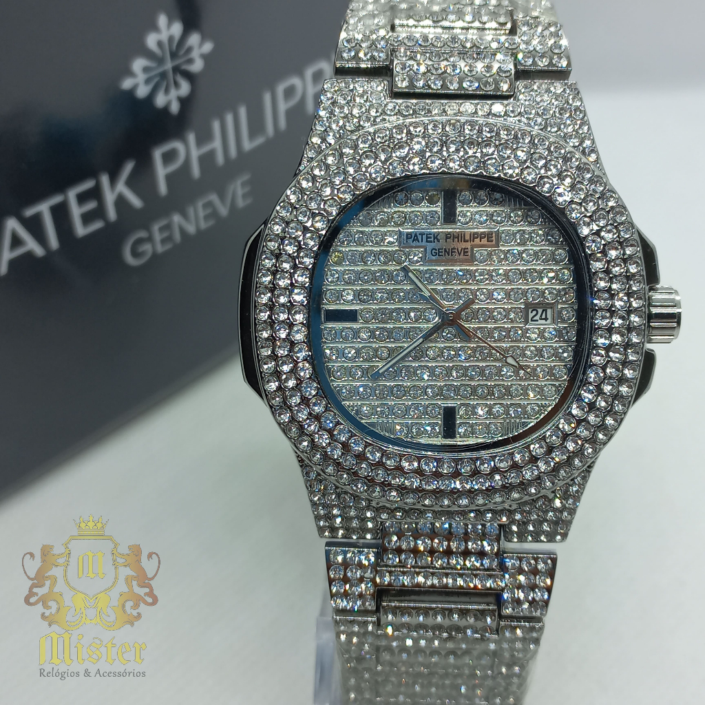 Relógio Patek Philippe Geneve Cravejado hip hop Masculino de Quartz.