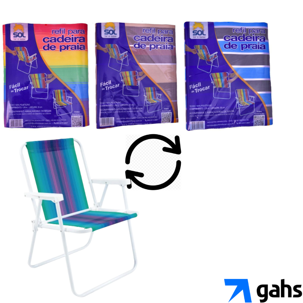 Refil Tecido Nylon Para Troca Cadeira de Praia Alta Capa Estampada Cores Sortidas