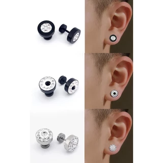 Brinco Falso Alargador 10mm com Zircônia Preto ou Prata Aço Cirúrgico Masculino Feminino
