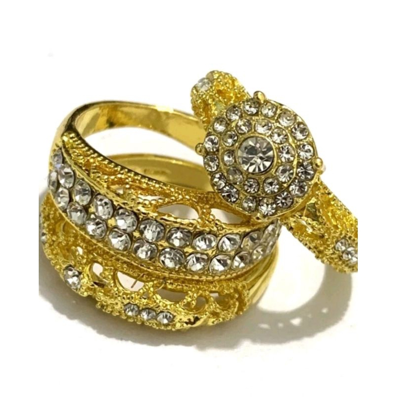 Kit 3 anéis dourado aliança anel noivado casamento