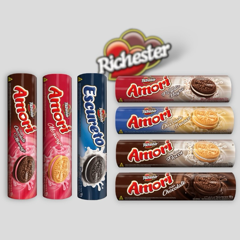 Kit 12 Biscoitos Recheado Amori Richester Sabores 125g cada