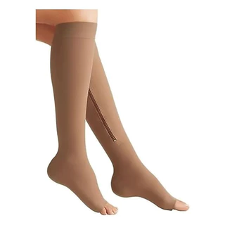 Par Meia 3/4 Média Compressão 20-30 Mmhg Unissex Nude Varizes Dores nas Pernas -- Modelo Com Zíper