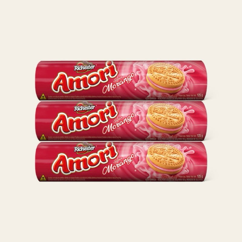 Kit 12 Biscoito Recheado Amori Richester Sabores 125g cada | Shopee Brasil