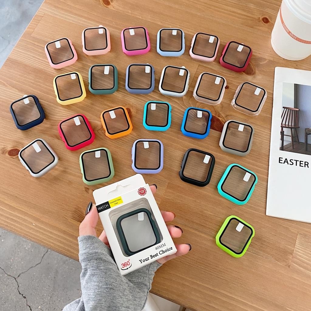 case capa de Acrílico com pelicula para apple watch ou compatível tamanho 38mm 40mm 42mm 44mm 41mm 45mm