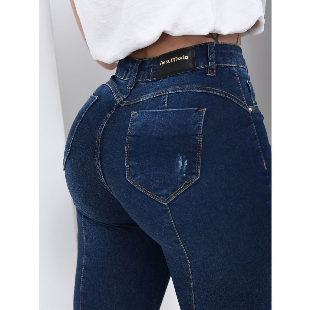 Calça capri jeans ziper na barra azul escura levanta bumbum modeladora - R$  129.99, cor Azul (cintura alta) #47626, compre agora