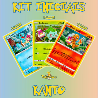 3 Cartas Pokemon Kit de Iniciais Kanto Squirtle Bulbasaur Charmander