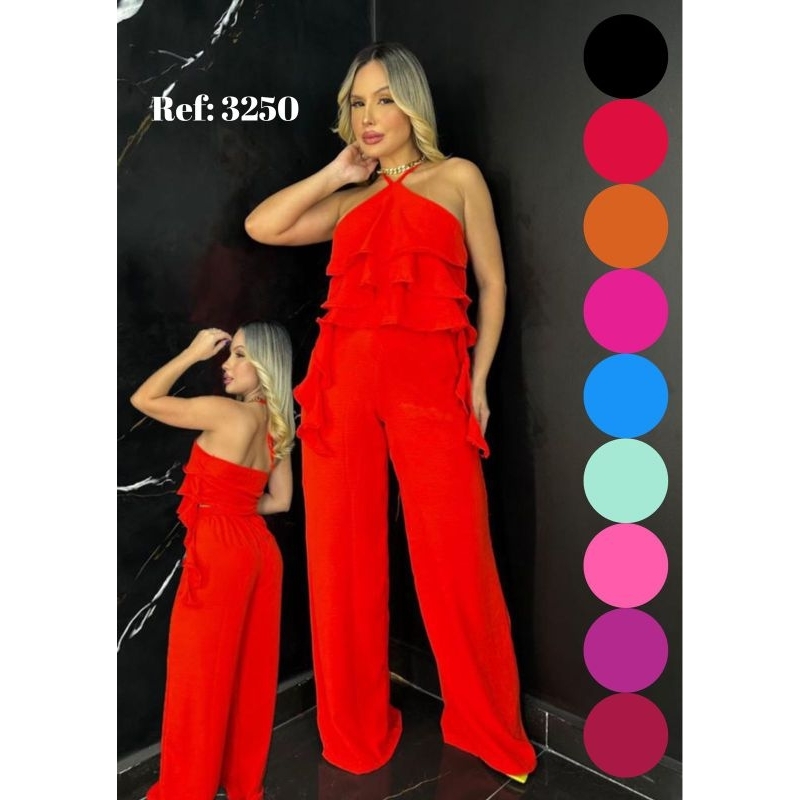 Conjunto Blusa Babado em camadas e calça Pantalona