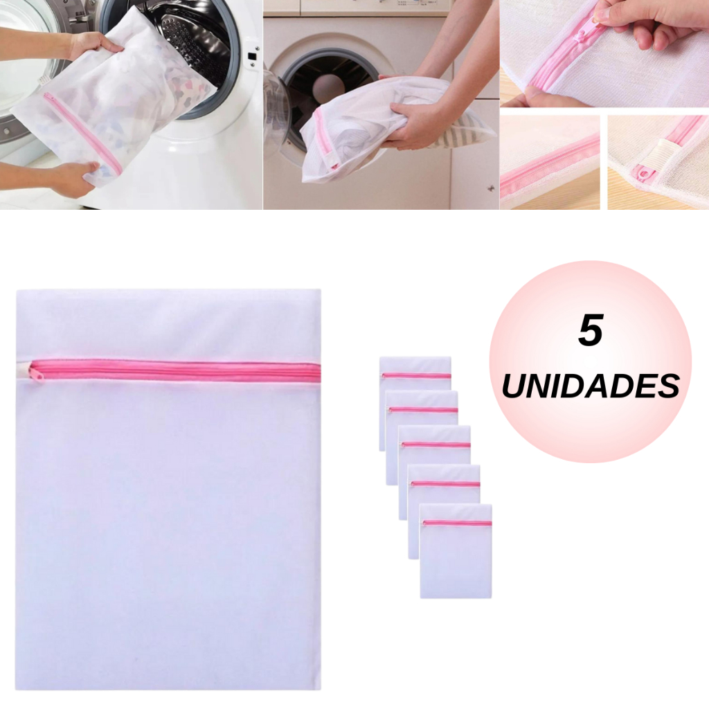 5 Sacos Para Lavar Roupas Delicadas Protege Zíper 40x50cm | Shopee Brasil