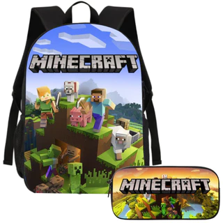 Kit Volta as Aulas Mochila Escolar e Estojo Gamer Cubos Infantil Jogos Minecraft
