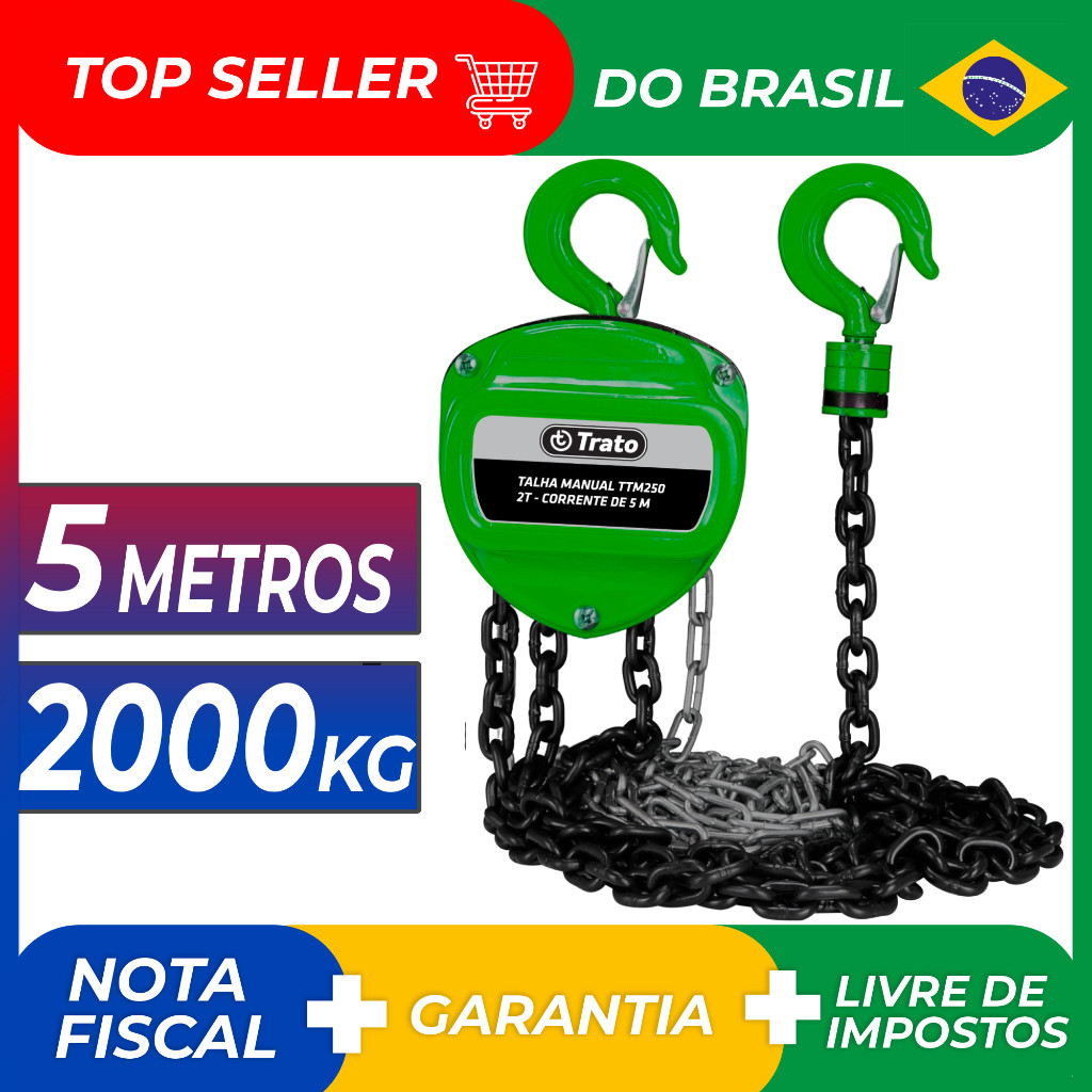 Talha Manual 2 Toneladas 2000 Kg Com Corrente 5 Metros Trato