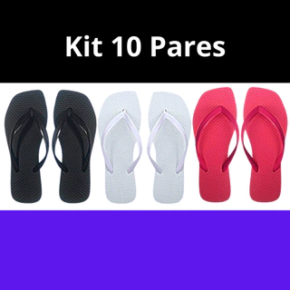 Kit 10 Pares Sandália Quadrada De Borracha Chinelo De Dedo Feminino Confortável