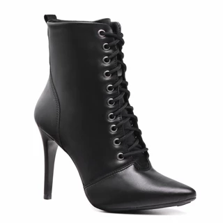 Bota Feminina Salto Alto Cano Médio Bico Fino De Amarrar Chique - PROMOÇÃO