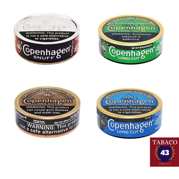 Fumo de Mascar Copenhagen Snuff, Long Cut, Mint, Wintergreen, Black