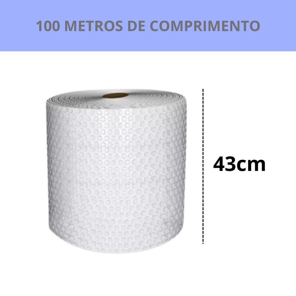 Plástico Bolha - Bobina 43cm X 100 Mts 25 Micras