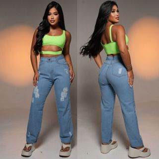Calça Jeans Mom Feminina Boy Friend Rasgos