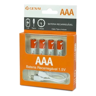 Kit 4 Pilhas Aaa Recarregável 750mwh Tipo C 1.5v 5v USB Type C