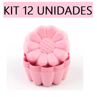 Conjunto de 12 Forminhas Moldes De Flor Girassol 5x3x2cm Silicone Utensilio De Cozinha Para Bolos Pudins Muffin Forma De Cupcake Multicoloridas Multiuso