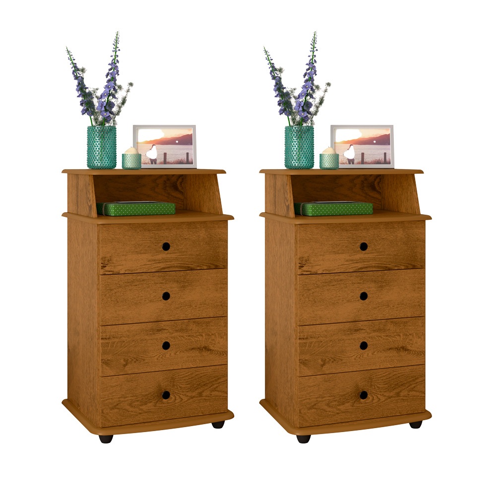Kit Mesa de Cabeceira 4 Gavetas Quarto Luxo II EJ moveis