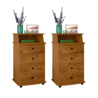 Kit Mesa de Cabeceira 4 Gavetas Quarto Luxo II EJ moveis