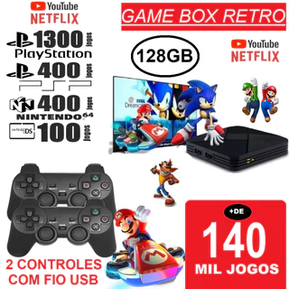 Vídeo Game Retro Box Com 140.000 Mil Jogos Clássicos 128gb Com 2 Controles