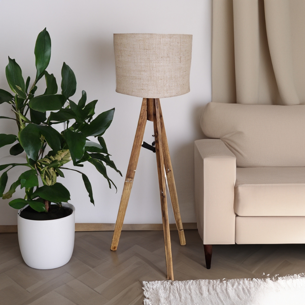 Abajur De Chão Tripé 1,25 Rústico Completo Com Cúpula E Fiação